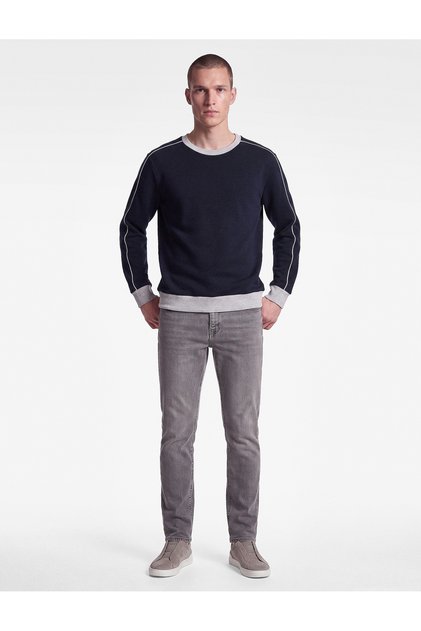 Long Sleeve Three Thread Ribbed Crew Neck Color Block Sweatshirt