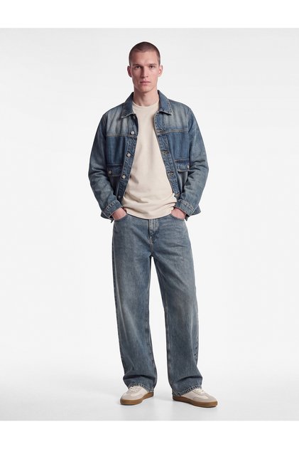 Comfortable Cut Cotton Baggy Jean Pants with Pockets