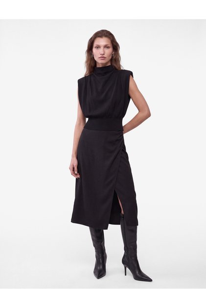 Regular Fit Drapeli Bell Accent Sleeveless High Neck Knitwear Top