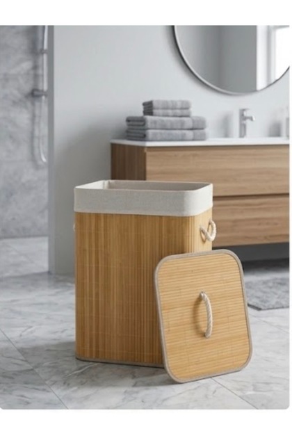 Modern Design Wooden Laundry Basket with Lid and Rope Handles