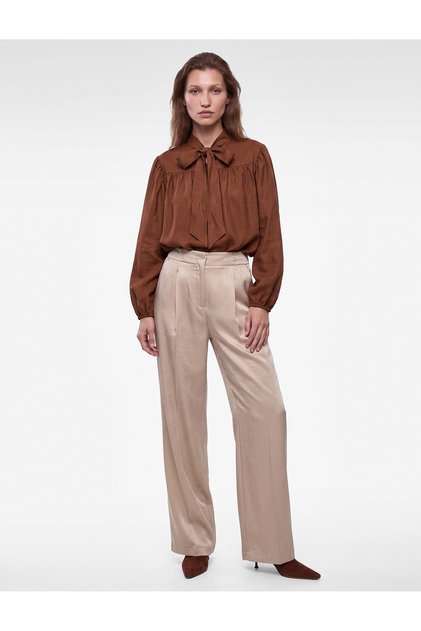 Long Sleeve Tie-Up Stand Collar Oversized Blouse