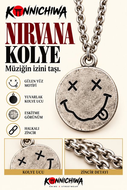 Nirvana Necklace – Smiley Logo Pena Guitar Grunge Rock Music Necklace
