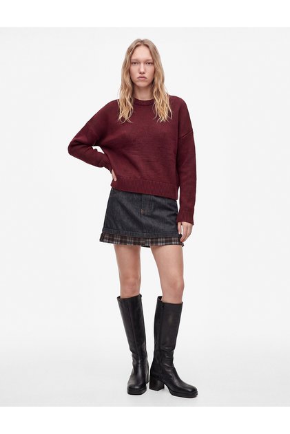 Ribbed Crew Neck Long Sleeve Basic Knitwear Sweater