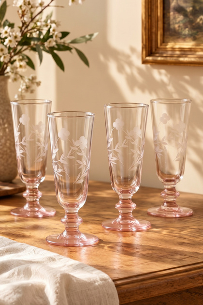X Bengi Kurtcebe Anneanne Sofraları Set of 4 Hand Decorated Cut Glass Coffee Side Cups 180 Cc