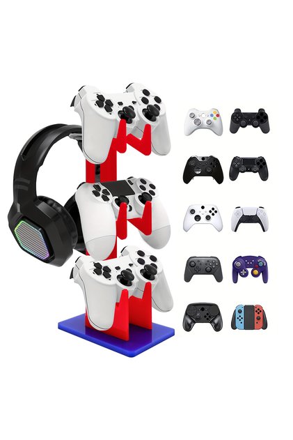 Red Universal 3-layer Controller Holder and Headphone Holder Game Accessories For PS5 PS4 Storage Ho
