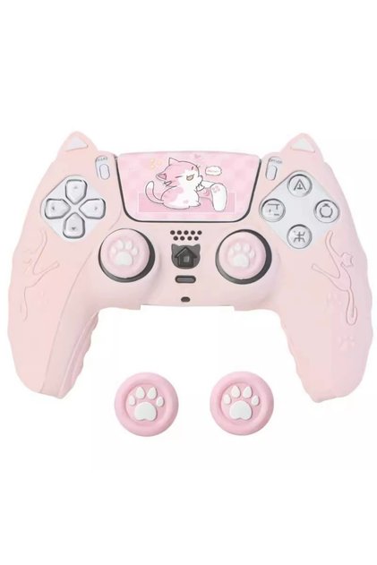 pink Lovely Cat Silicone Soft Protector Sticker Skin For Playstation 5 PS5 Controller Case Thumb Sti