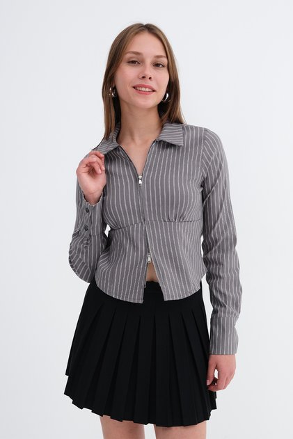 Zippered Striped Shirt G19157