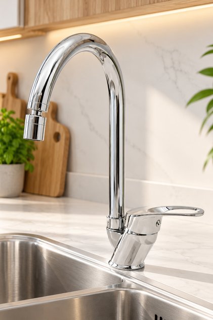 Chrome Mix Swan Spout Kitchen Sink Faucet with Playable Aerator
