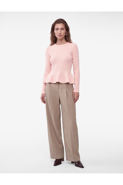 Slim Fit Crew Neck Long Sleeve Peplum Knit Sweater