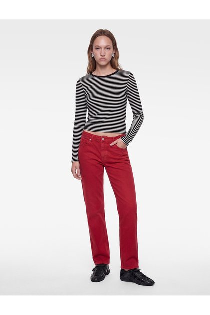 Slim Fit Cotton Striped Crew Neck Long Sleeve T-Shirt