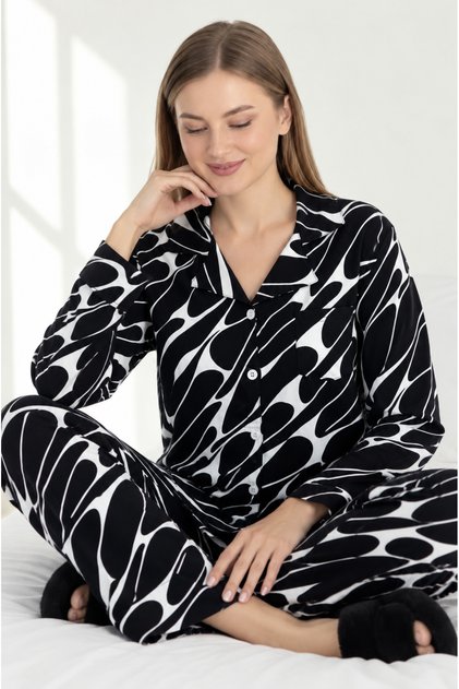 Women's 100% Cotton Fabric Long Sleeve Shirt Collar Pajamas Set 19103