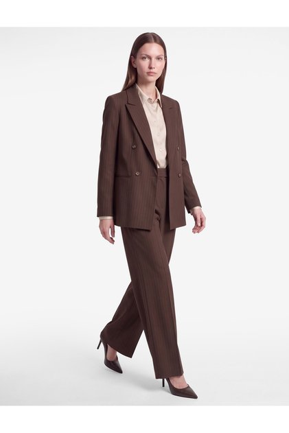 High Waist Pleated Wide Leg Striped Trousers with Pockets