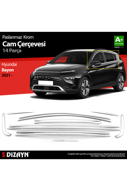 S-Dizayn Hyundai Bayon ile Uyumlu Krom Cam Çerçevesi 14 Prç. 2021 Üzeri A+ Kalite