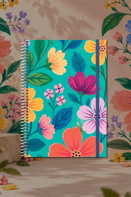Bloom Garden Spiral Notebook Lined Blue 13X18 cm