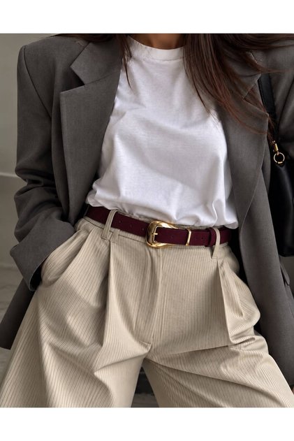 Jewel Plain Patterned Suede Women's Gold Buckled Belt Jacket Belt Dress Belt Trouser Belt
