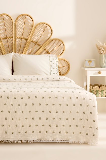 Carezza 100% Cotton Muslin Double Brodeled Pique Set Green