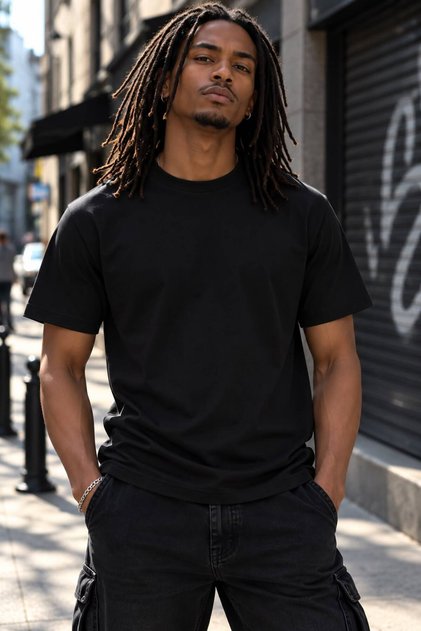 Black Men's Basic T-Shirt Cotton Crew Neck Relaxed Fit