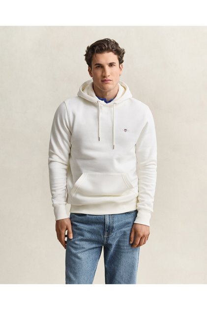 Men's Cream Regular Fit Hooded Sweatshirt