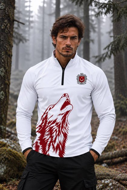 Bozkurt Themed Pvc Türkiye Arma White Sweatshirt