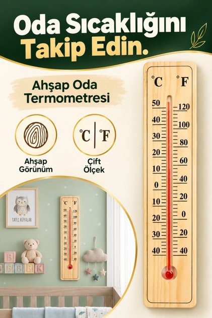 Ahşap Bebek Odası Termometre Duvar Tipi