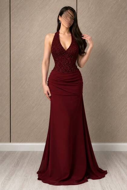 Burgundy Long Mermaid Evening Dress