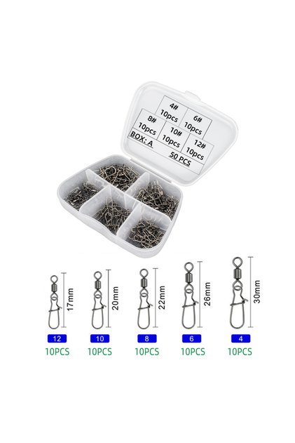 50pcs DNDYUJU 50pcs Stainless Steel Fishing Connector Pin Bearing Rolling Swivel Snap in Box Fishing