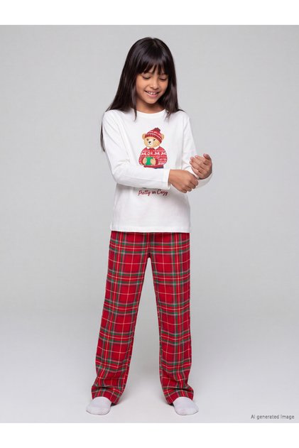 I Cute Teddy Bear Printed Girls' Pajama Set from Freezen Store