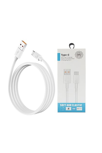 Cablu de date și încărcare rapid 66W, USB-A la USB-C, 6A, alb-portocaliu, 1m