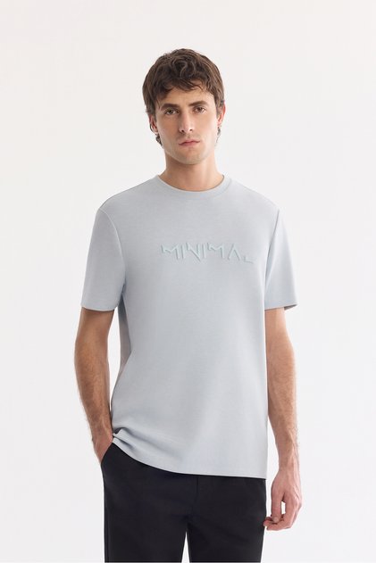 Men's Blue Crew Neck Printed Bi-Stretch Interlock Regular Fit T-Shirt A61Y1058
