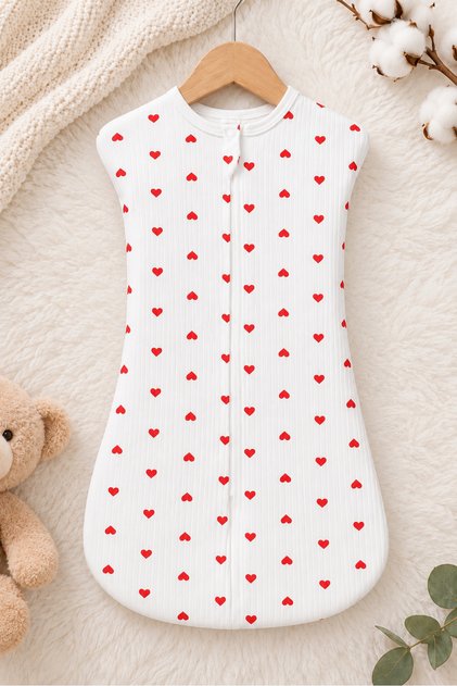 Newborn Heart Printed 100% Cotton Zippered Swaddle
