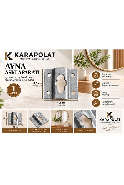 Askı Aparatı 1 Adet | Ayna Tablo Çerçeve Duvar Askı Montaj Aparatı Metal Gizli Askı Braketi 42x45 mm