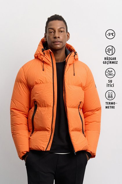 Men's Orange Hooded Water Repellent Windproof -5 ° C Durable Inflatable Comfort Fit Coat B006046