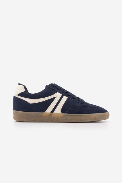 Women's Sneaker Lace-Up Flat Sole Sports Shoes Tiyone Navy Blue Suede
