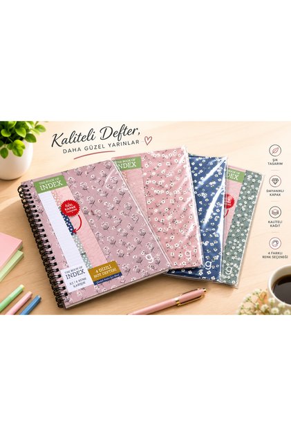 Indx 4 Ayraçlı Spiralli Sert Kapak Defter 17X24 120 Yp Çizgili Özel INDEX kesimli sayfalar