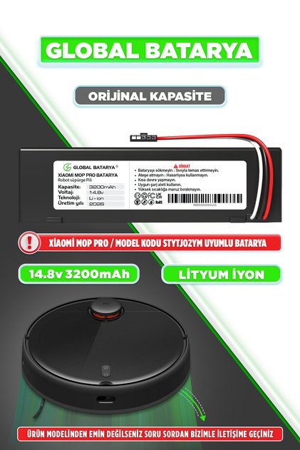 Xiaomi Mi Vacuum Mop Pro Akıllı Robot Süpürge Bataryası 14.8v 3200mah Li-ion Pil Model: Stytj02ym