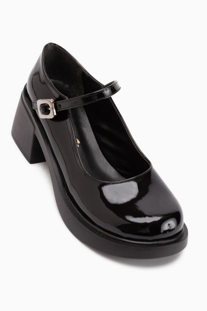 Mirka Black Patent Leather Banded Women's Loafer Shoes