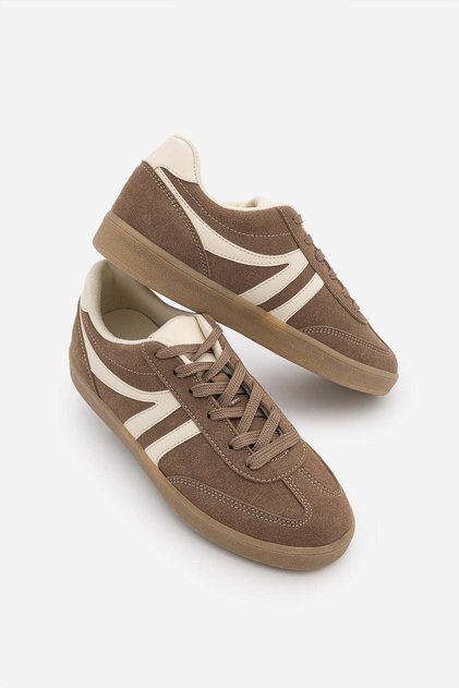 Women's Sneakers Lace-Up Flat Sole Sneakers Tiyone Taupe Suede