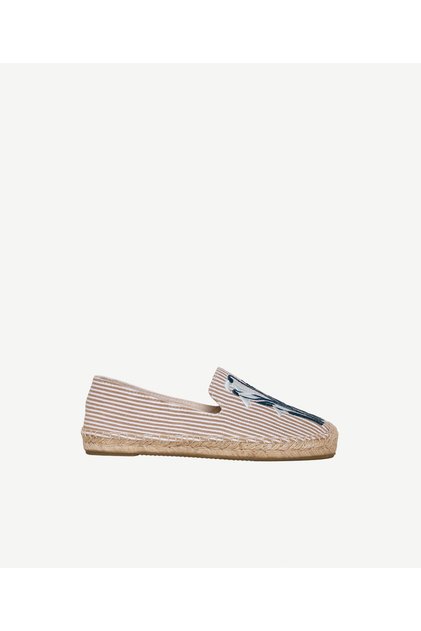 Embroidery Detailed Striped Fabric Espadrille