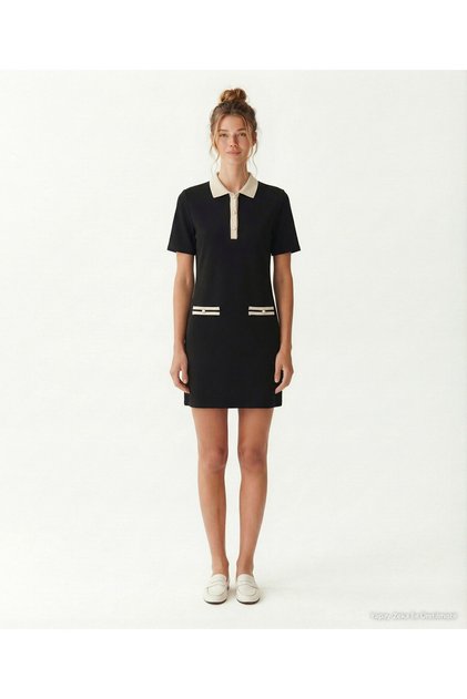 Plain Shirt Collar Short Sleeve Dress