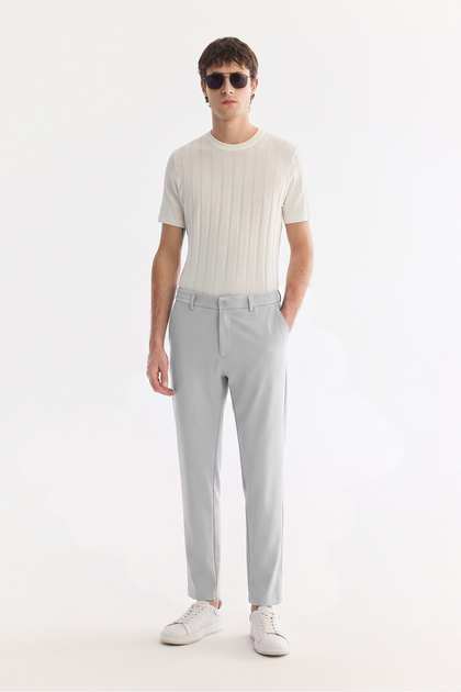 Erkek Gri Beli Lastikli Teknik Kumaş Comfort Slim Fit Pantolon A61Y3209