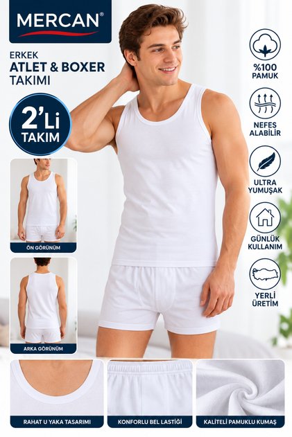 Men's 100% Cotton Undershirt and Boxer Shorts Set, 2-Piece Everyday Underwear Set.