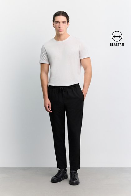 Men's Black Side Pocket Elastic Waist Lace up Double Leg Jogger Pants E 003000