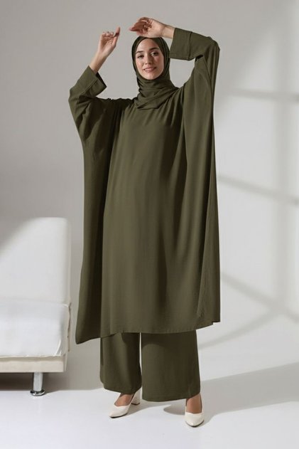 Hijab Double Set Khaki Zühre Shawl Gift Bat Sleeve Aerobin