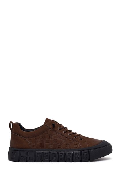 Men's Brown Lace-Up Thick Soled Nubuck Leather Sneaker Wm680053Dn