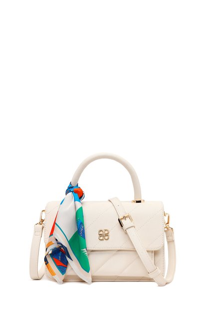 Women's Cream Quilted Crossbody Bag with Accessories Ab24000953