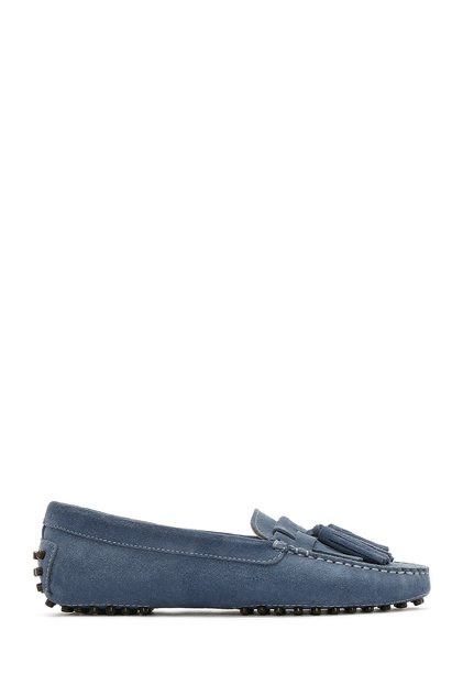 Women's Blue Tasseled Suede Leather Loafers 26Pfd290510