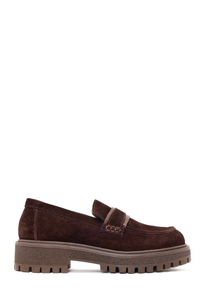 Women's Brown Thick-Soled Suede Leather Masculine Loafer Af410006Ds