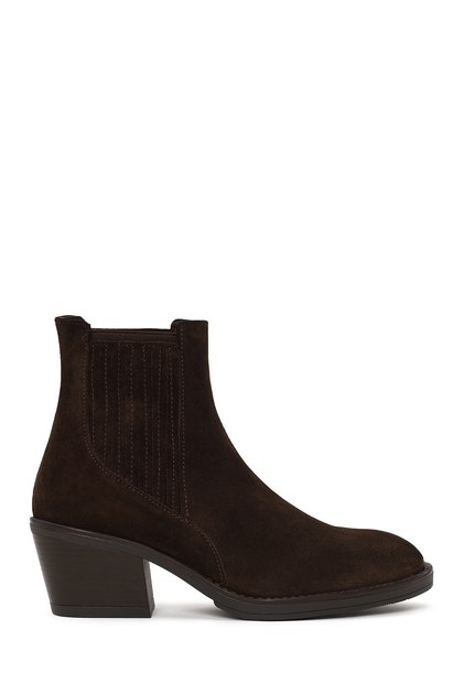 Women's Brown Thick Heeled Suede Leather Chelsea Boots Af190040Ds