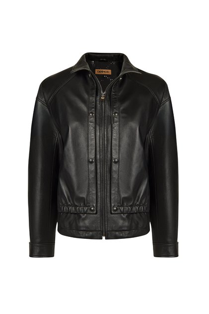 Veronik Women's Black Judge Collar Leather Jacket 26Wge57101M