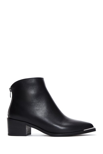 Women's Black Zippered Short Heeled Leather Boots Wf300001Dv